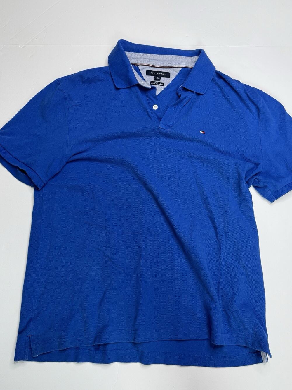 Tommy Hilfiger Custom Fit Polo Shirt Mens XL Royal Blue Cotton Flag Logo